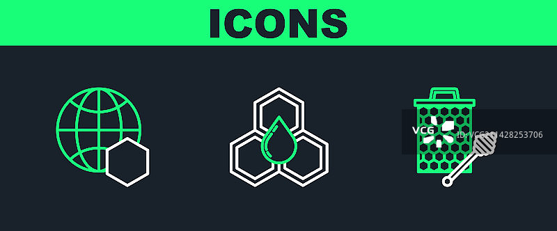 带蜂蜜勺的蜂巢线条图案图片素材