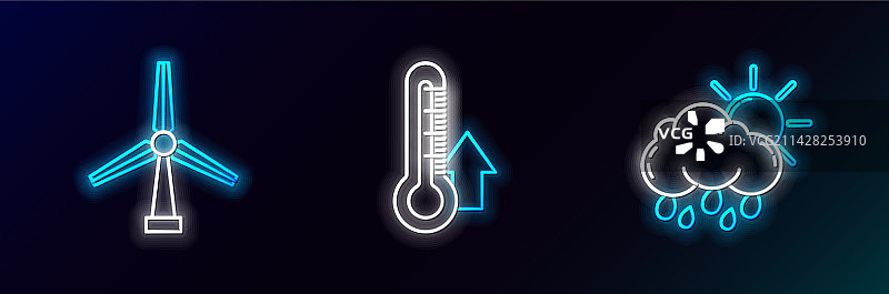 带雨和太阳、风力涡轮机的线条云朵图片素材
