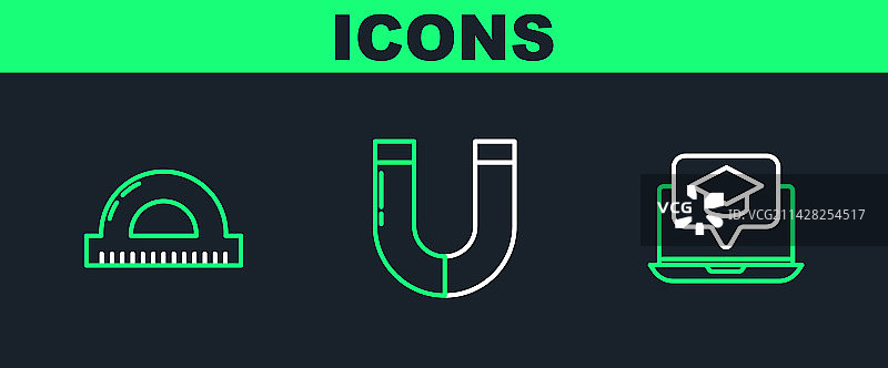 笔记本电脑屏幕上的毕业帽图标合集图片素材