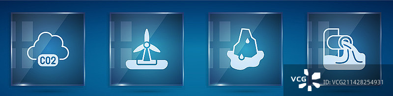 云中的二氧化碳排放、风力涡轮机、冰川套装图片素材