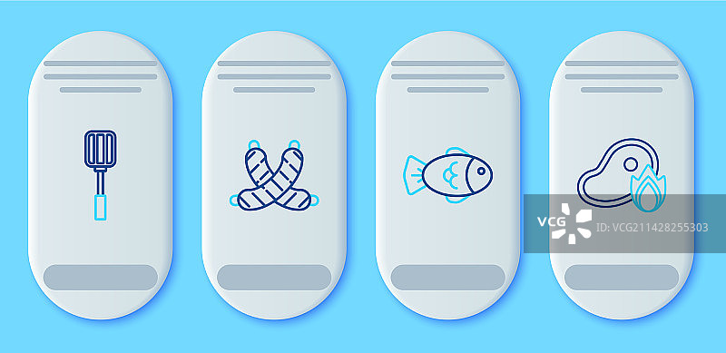 食品组合：香肠、鱼、铲子图片素材