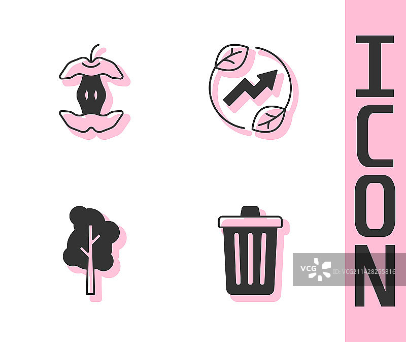 垃圾桶、苹果核、树和电力素材图片素材