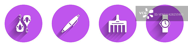 耳环、钢笔、发刷和腕表图标套装图片素材