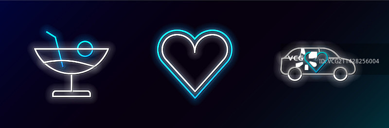 线条豪华轿车鸡尾酒心形图标图片素材