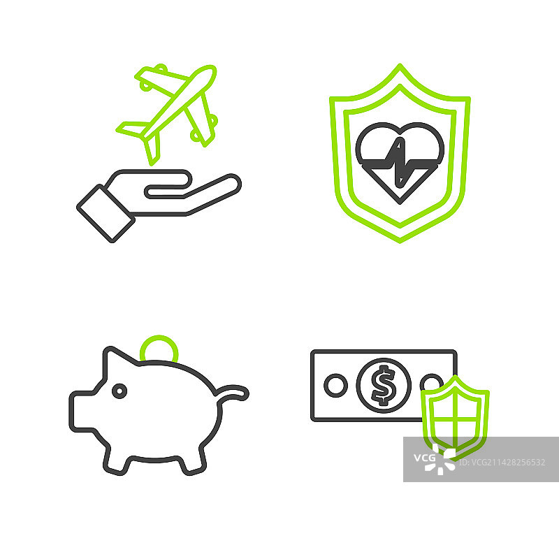 带盾牌的钱、储蓄罐与生命集合图片素材