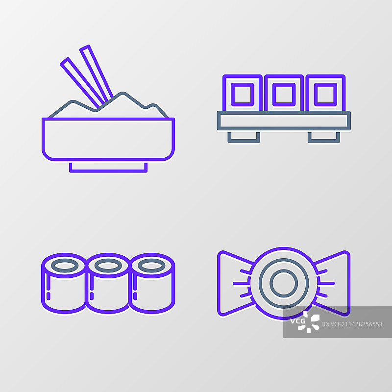 寿司砧板米饭糖果线条组合图片素材