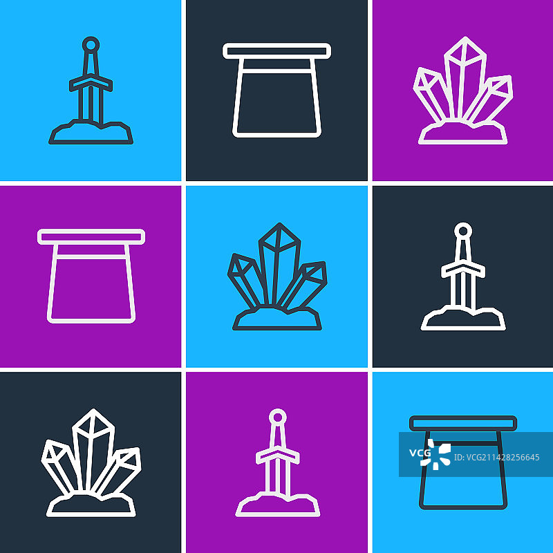 石头中的剑、魔法帽图标图片素材