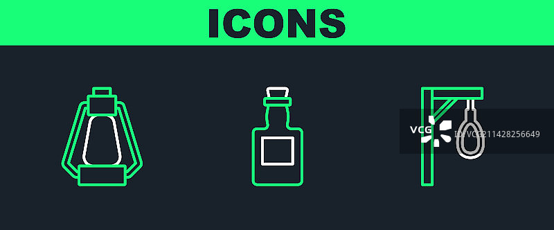 绞架露营灯龙舌兰酒组合图标图片素材