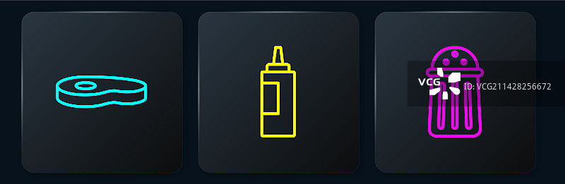 线条牛排肉盐和酱汁瓶黑色图片素材