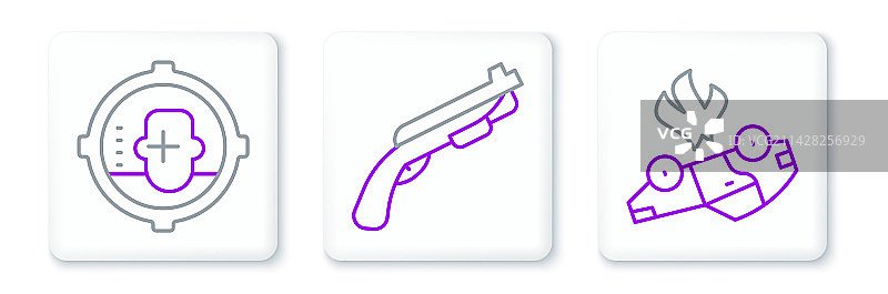 燃烧的汽车、头像和警察霰弹枪线条素材图片素材