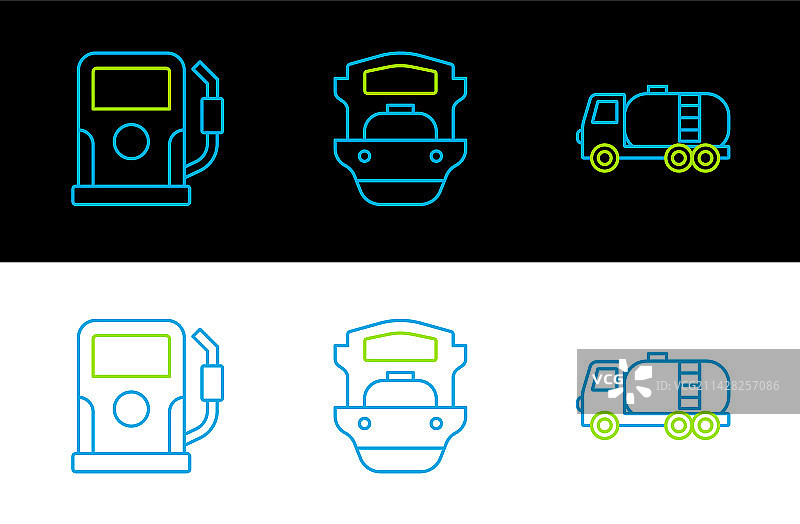 油罐车、加油站线条图标图片素材