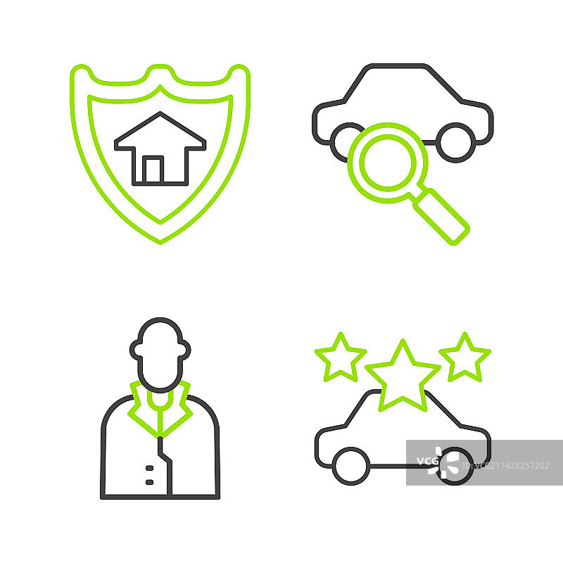 汽车共享房地产经纪人与房屋线条图标图片素材