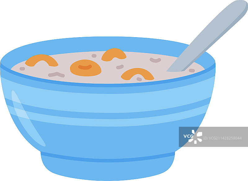 装有粥和勺子的蓝色陶瓷碗图片素材