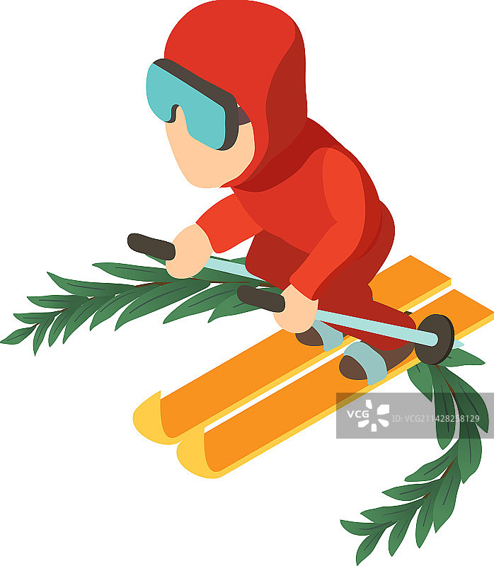 滑雪者等距图标：男性角色骑行图片素材