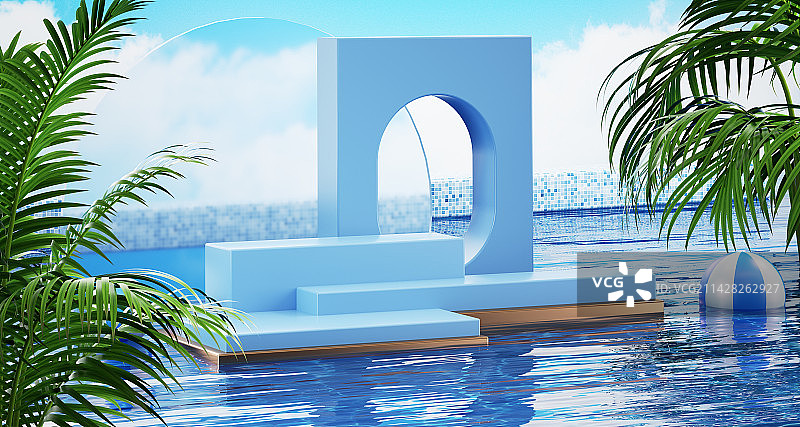 夏日电商展台场景图片素材