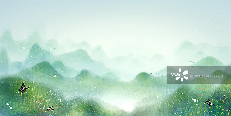 春天天空蝴蝶花开清新唯美古风背景图图片素材