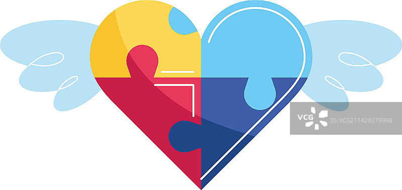 拼图组成飞翔的心图片素材
