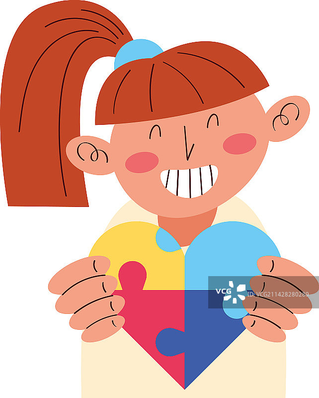 用拼图组成爱心的女人图片素材