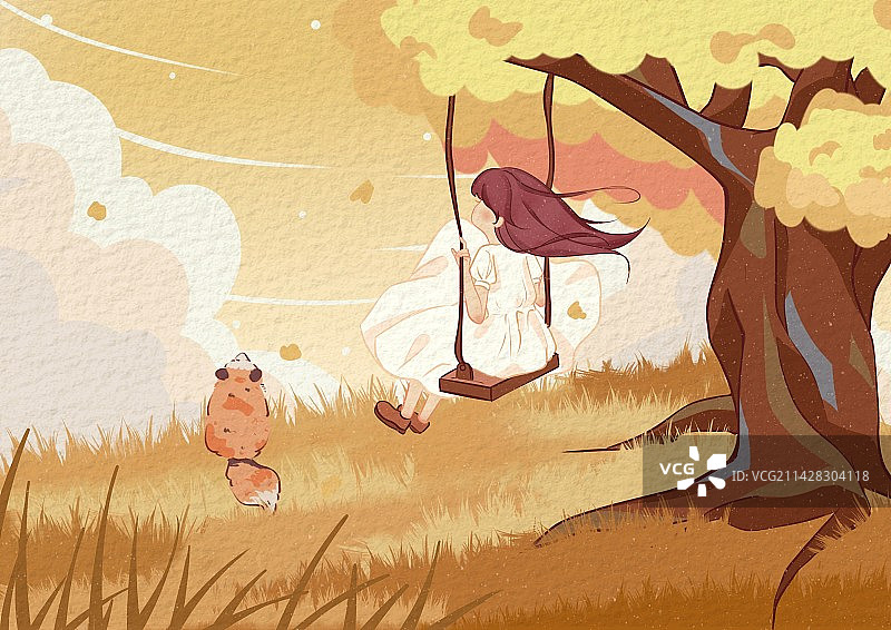 秋季小女孩图片素材