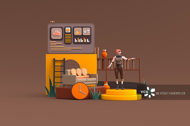 3D渲染元宇宙家居场景插画图片素材