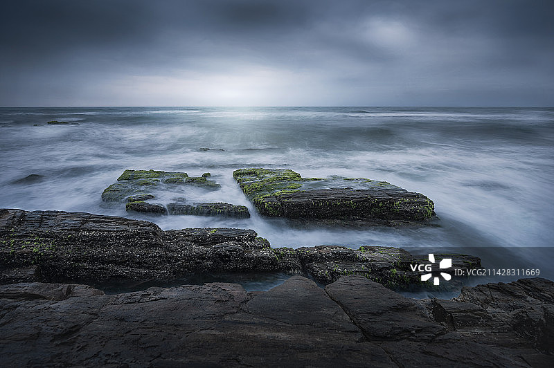 海边礁石青苔图片素材