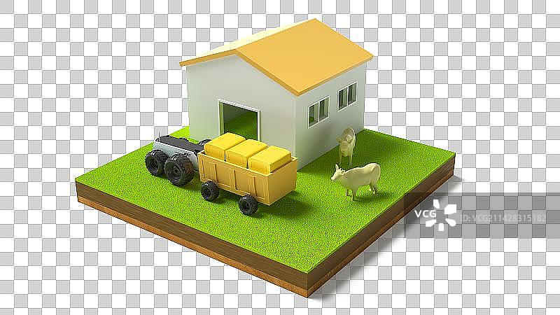 三维渲染农村机械耕作场景图片素材