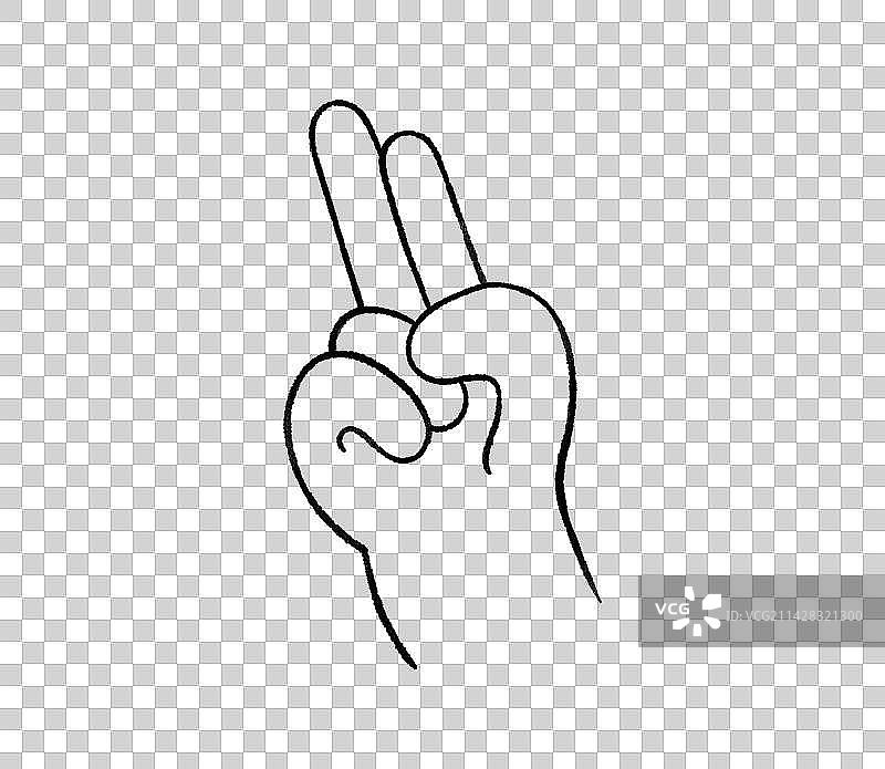 手势插画元素，汉语手指字母图，互联网教育语文线上线下打印书籍黑白线稿图片素材