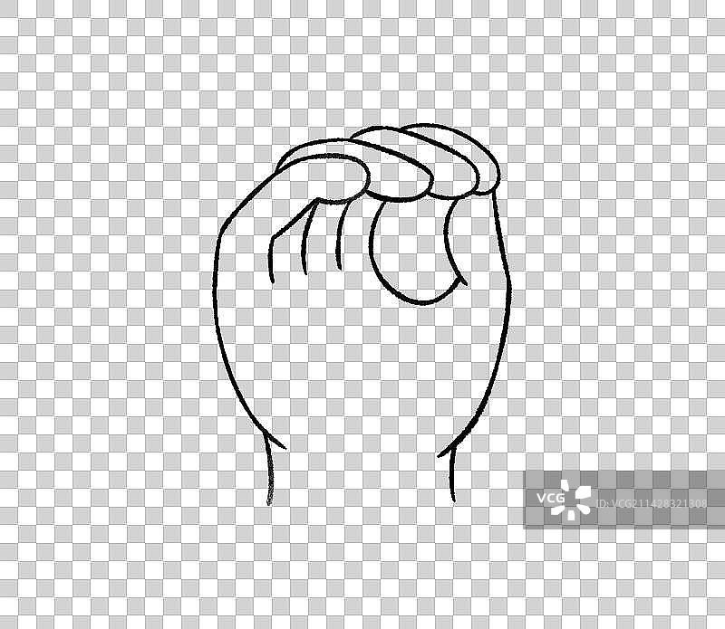 手势插画元素，汉语手指字母图，互联网教育语文线上线下打印书籍黑白线稿图片素材