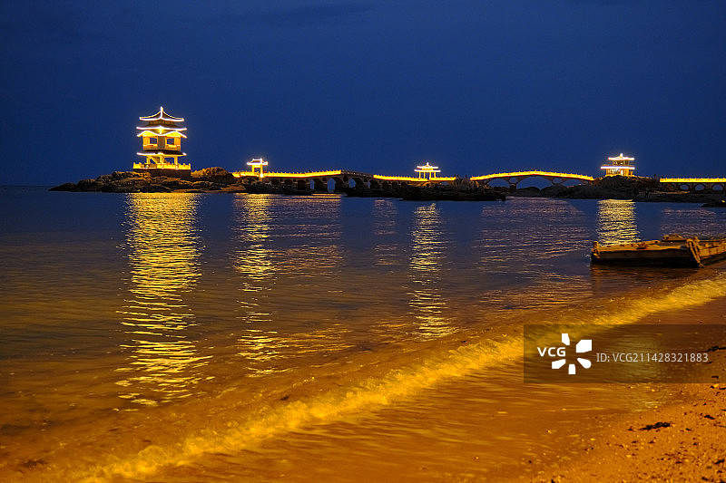 葫芦岛兴城海滨三礁揽胜旅游景点夜景灯光图片素材