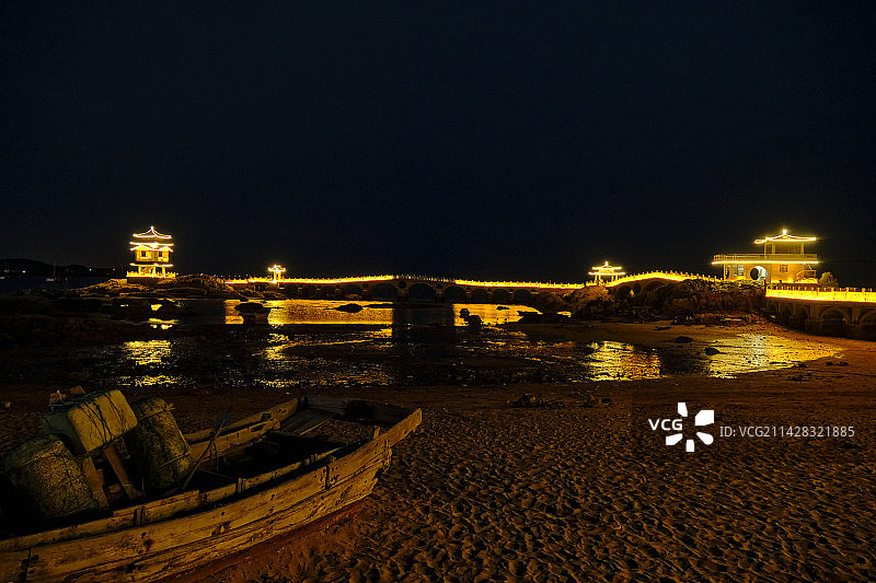 葫芦岛兴城海滨三礁揽胜旅游景点夜景灯光图片素材