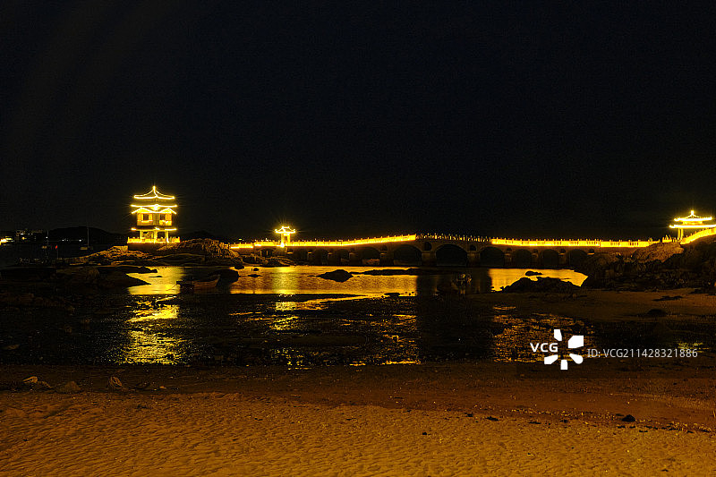 葫芦岛兴城海滨三礁揽胜旅游景点夜景灯光图片素材