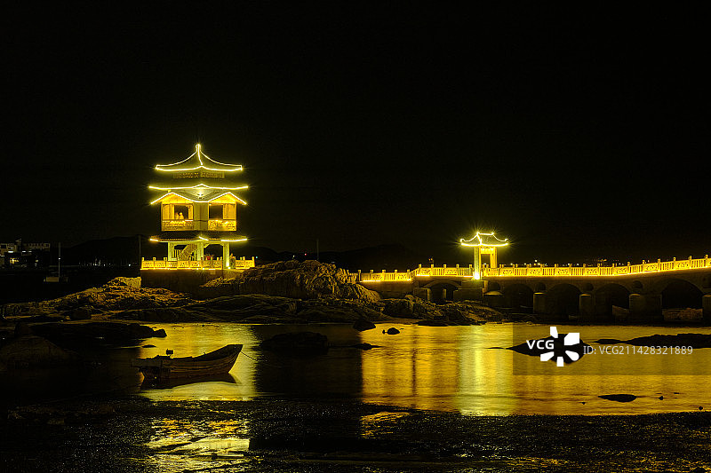 葫芦岛兴城海滨三礁揽胜旅游景点夜景灯光图片素材