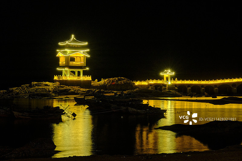 葫芦岛兴城海滨三礁揽胜旅游景点夜景灯光图片素材