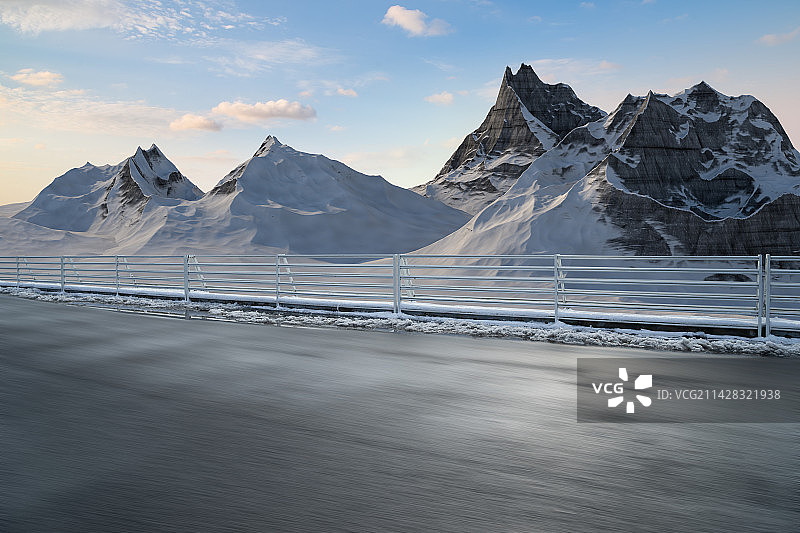 空旷的道路和雪山图片素材