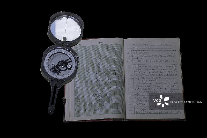地质调查工具，罗盘与笔记本图片素材