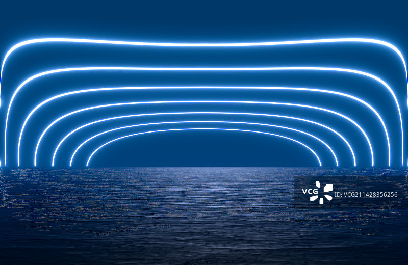 蓝色背景下的蓝色光线，蓝色线条科技空间图片素材