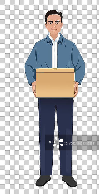 中年大叔青年男性劳动工作送货员快递员站姿搬东西插画图片素材