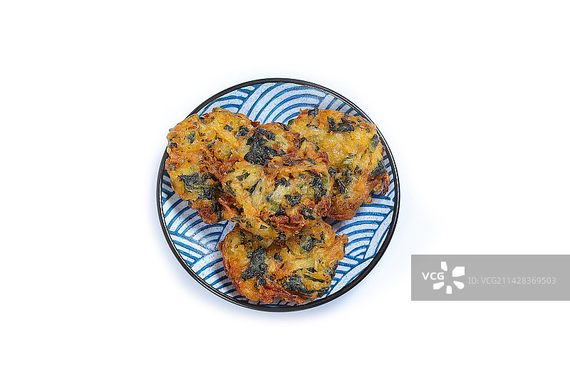 香酥美味特色小吃油炸蔬菜虾饼图片素材