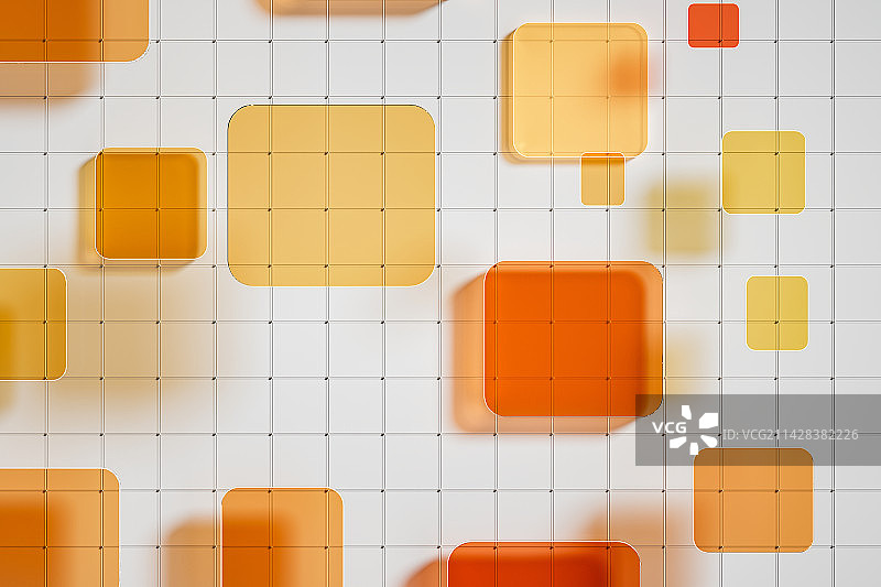 白色晶格背景中随机排列的渐变彩色方形镜片图片素材