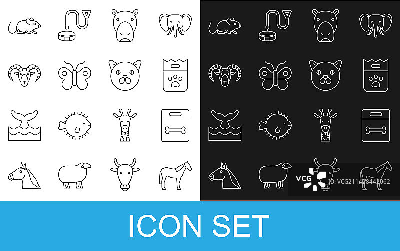 马狗骨头食物袋河马线条组合图片素材