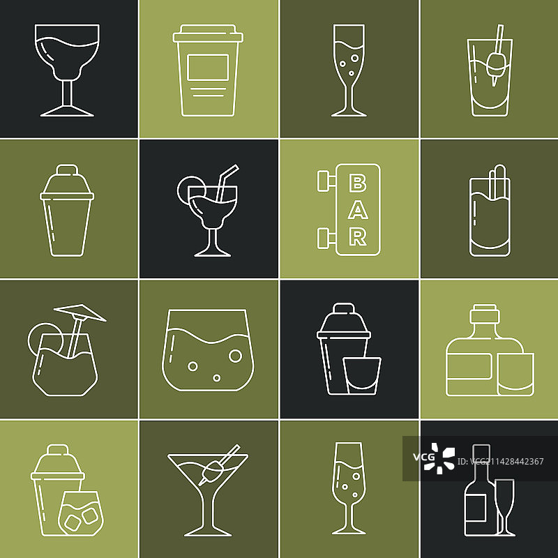 香槟酒瓶和威士忌酒杯线条元素图片素材