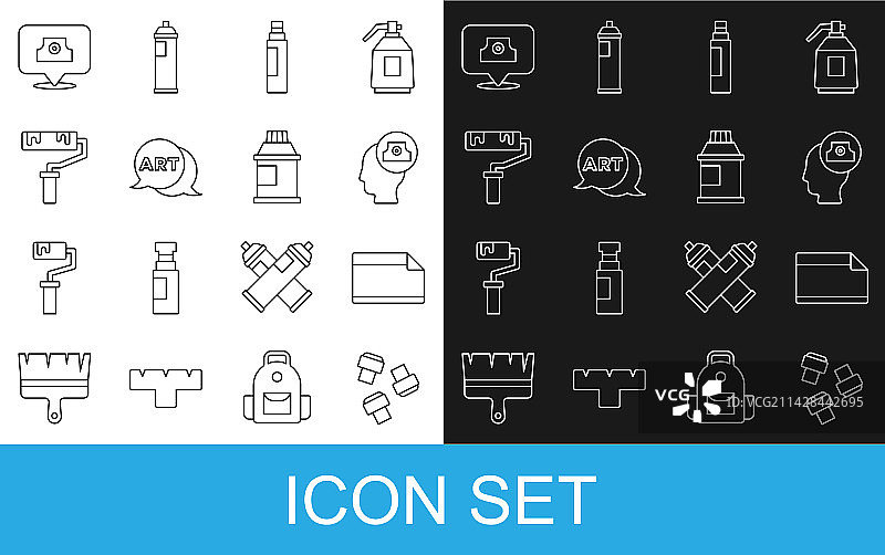 记号笔、纸张和胶带线条图标图片素材