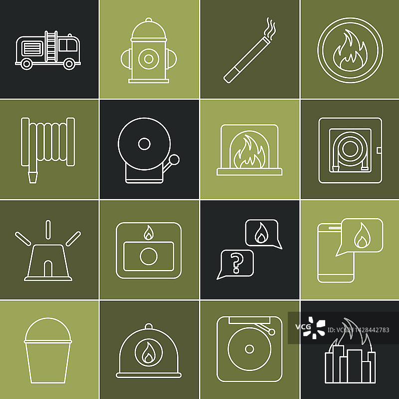 燃烧的建筑物电话线条设计图片素材