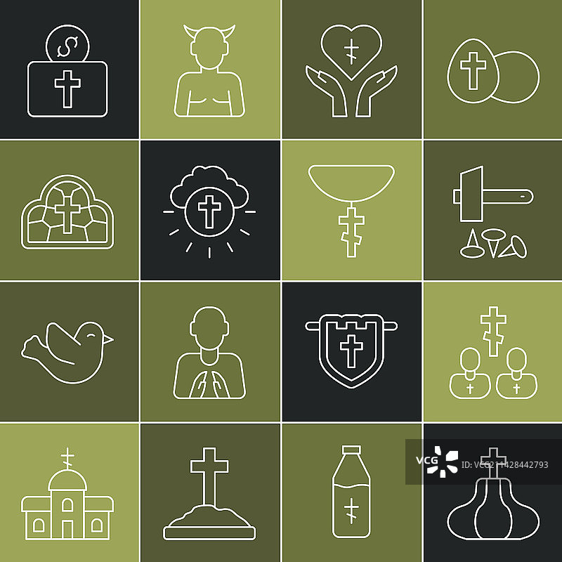 教堂塔楼与牧师的耶稣受难图片素材