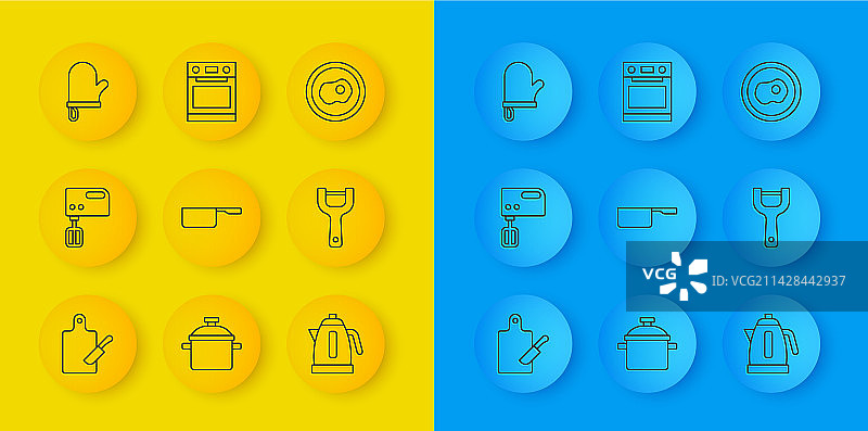 砧板刀具电动搅拌器线条图标合集图片素材