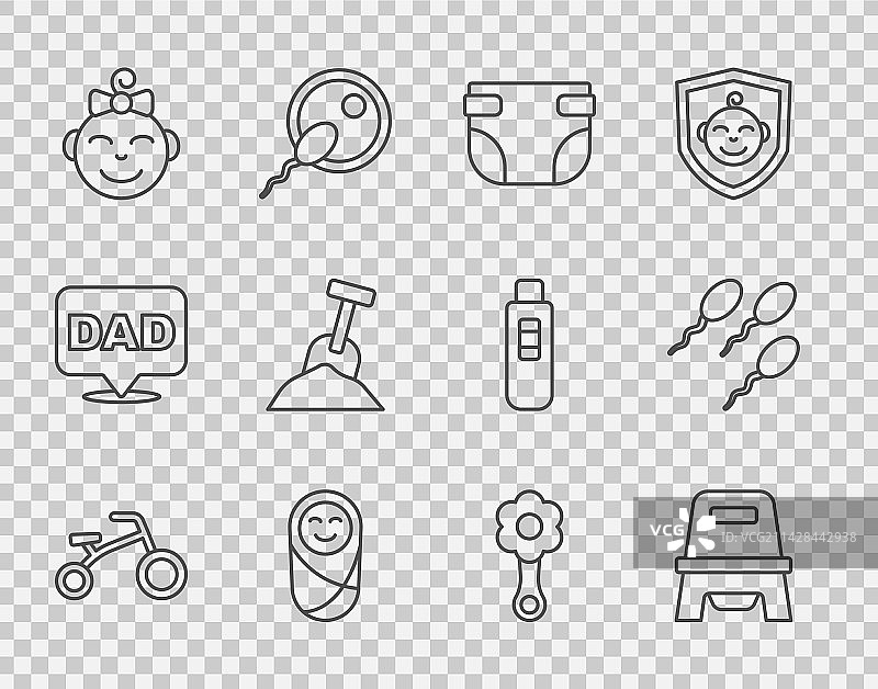 儿童自行车婴儿便盆尿布线条组合图片素材