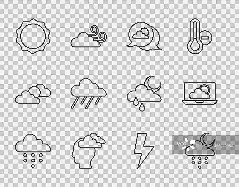 月亮雨点定位云朵线条组合图片素材