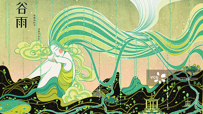 国风美人节气插画图片素材