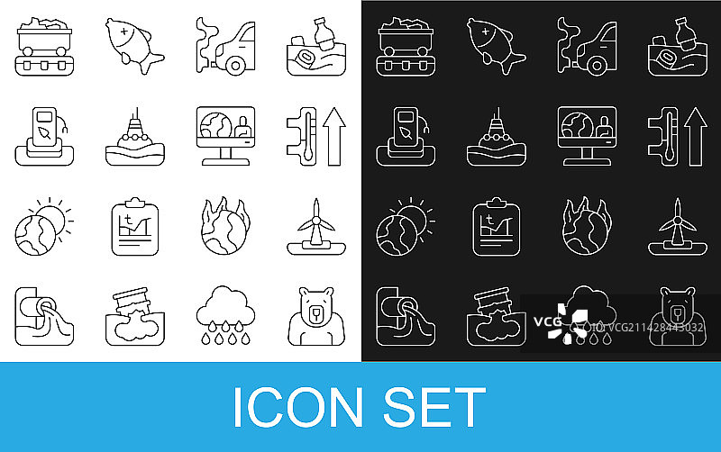 北极熊头部、风力涡轮机和全球线条设计图片素材