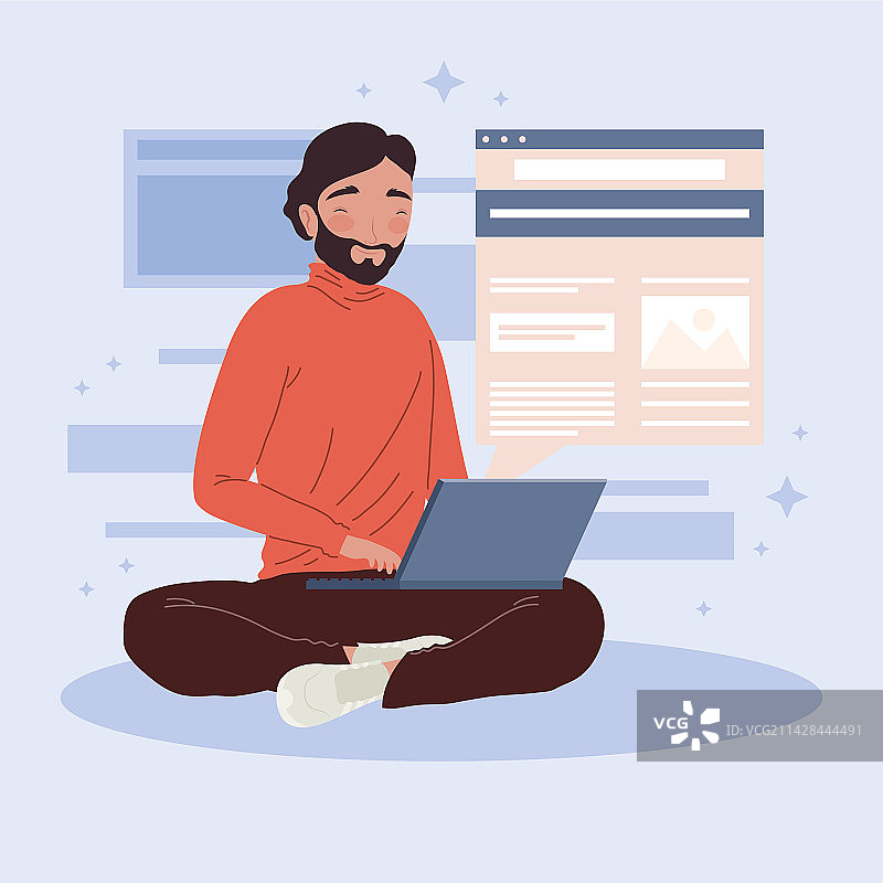 使用笔记本电脑的男性博主图片素材